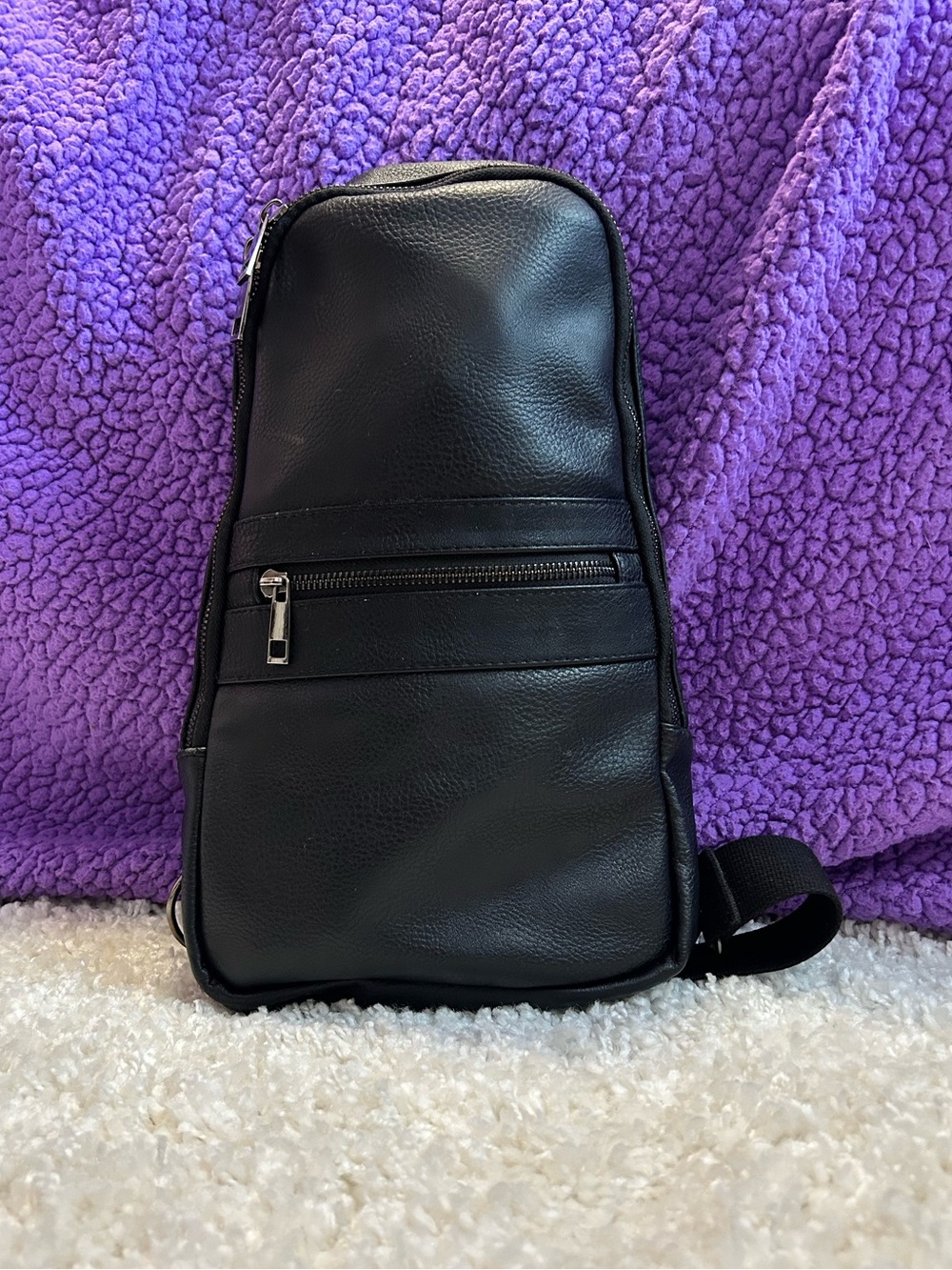 PX- LA Men's Black Leather Sling Bag - Minimal Crossbody Carry